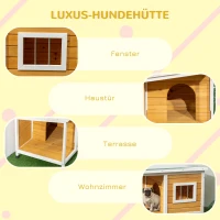 PawHut hondenhok met veranda, scharnierend dak, raam, verstelbare poten, natuurlijk hout, oranje, 85,5 x 62 x 60 cm(m-6)
