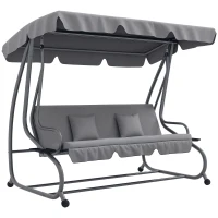 Outsunny 2-in-1 Hollywoodschommel met Ligfunctie, Verstelbaar Dak, tot 340 kg, Staal, 200x120x164 cm, Grijs(m-11)