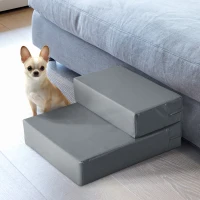 PawHut Scaletta per Cani a 2 Gradini in PU e Gommapiuma, 67x39x10 cm, Grigio(m-2)