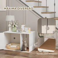 PawHut Móvel Caixa de Areia para Gatos Caixa de Areia para Gatos com Tapete de Arranhar e Porta de Vime 80x50x50 cm Branco(m-7)