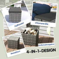 Outsunny 2-delige Set Rotan Krukken Zitkrukken met Rotanlook Opbergruimte Kussens Deksel 120 kg Belastbaar 40x40x41cm Donkergrijs(m-7)