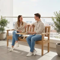 Outsunny Wooden Garden Bench with Liftable Table & Shelf, 2-3-Seater Outdoor Loveseat with Fir Wood Frame, Teak(m-10)