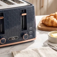 HOMCOM Toaster 4 slice, Toaster with 7 Browning Levels, High Lift, Reheat/Defrost/Cancel, Self-centring Function, Dark Blue(m-11)