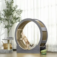 PawHut Kattenlooprad, 91 cm met Rem en Krabmat, voor Actieve en Gezonde Kattenbeweging, Grijs(m-2)