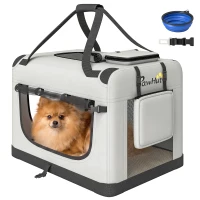 PawHut Transporteur Souple pour Chiens de Petite Taille Pliable avec Gamelle, en Tissu Oxford, Gris clair(m-7)