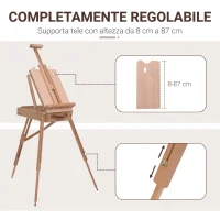 HOMCOM Cavalletto Treppiede con Cassetto, Tavolozza e Tracolla ad Altezza Regolabile, in Legno di Faggio, Color Legno(m-5)
