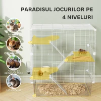 PawHut Cușcă pentru rozătoare pe mai multe niveluri cu accesorii incluse, din oțel, PET și PS, 73x47x80 cm, alb(m-4)