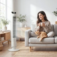 HOMCOM Tower Fan with WiFi App Control Standing Floor Cooling Fan Remote Control 101.8 cm White(m-10)