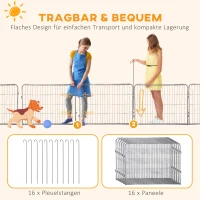 PawHut Welpenlaufstall 16-TLG Welpenauslauf mit 16 Gitterplatten Tür flexibel Schutzplane 60cm hoch Welpengitter Laufstall für Haustiere Hund Katze Welpe Laufgitter für drinnen und draußen(m-6)