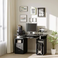 HOMCOM Computertisch Schreibtisch Bürotisch PC Tisch Arbeitstisch Home Office reichlich Stauraum 2 Schubladen Druckregal Schwarz 120 x 55 x 85 cm(m-10)