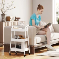 HOMCOM Serveerwagen met 3 Lagen Op Wielen met Handvat en Rem voor Keuken Kantoor Badkamer, Wit(m-8)