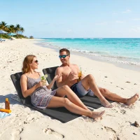 Outsunny Conjunto de 2 Esteiras de Praia com Encosto Reclinável em 5 Níveis Bolsa de Transporte e Apoio de Cabeça 48x134x33-43 cm Preto(m-10)