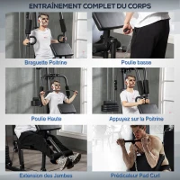 HOMCOM Station de musculation fitness avec 9 blocs de poids de 5 kg entrainement complet - dim.180L x 108l x 200H cm(m-4)