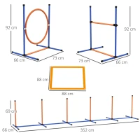 PawHut Honden-Agility-Set Hondenparcours, 1 Ring, 1 Horden, 1 Slalom-Set, 352 cm x 66 cm x 69 cm, Blauw + Rood(m-3)