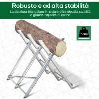 DURHAND Cavalletto Taglialegna Pieghevole e Triangolare in Metallocon Denti Seghettati, 83x83x79 cm, Argento(m-4)