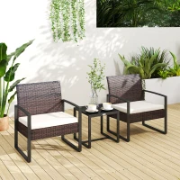 Outsunny Polyrattan Gartenset für 2 Personen Balkonmöbel Set mit Kissen Braun+Creme(m-10)