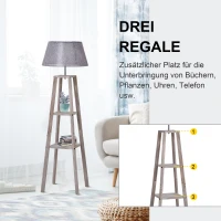 HOMCOM Staande lamp met schappen, Scandinavische schemerlamp, lamp, linnen, grenen hout, natuurlijk, grijs, 45 x 45 x 148 cm schappen vloerlamp lamp grenen naturel grijs | Aosom.de(m-4)