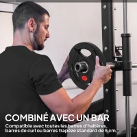 SPORTNOW Disques de Poids en Acier 10 kg, Finition PVC, Plaques de Poids 2 x 5 kg, 3 Poignées, Trous de Ø 50 mm, Noir(m-5)