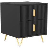 HOMCOM Elegant Fluted Bedside Table - Black/Gold-Tone(m-1)