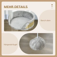 PawHut Krabpaal Kattenbed Kattenmand, incl. Speelbal, 40 cm x 40 cm x 49 cm, Grijs(m-6)