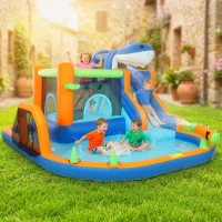 AIYAPLAY Inflatable Bouncy Castle for Kids, Sharks Theme Jumping Bounce House with Slide, Climbing Wall for Indoor Outdoor(m-10)