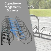 HOMCOM Râtelier 6 vélos dim. 160L x 33l x 27H cm acier galvanisé noir(m-4)