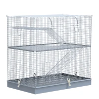 Pawhut 3-Level Metal Small Animal Cage Bunny Pet Hutch Ferret Platform Feeding Habitat Easy Clip Base Ladder Grey(m-1)