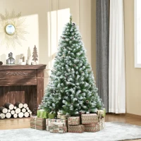 HOMCOM Kunstkerstboom, 800 Takken, 61 Dennenappels, Besneeuwde Punten, Brandvertragend, 180 cm(m-2)