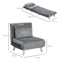 HOMCOM 2-in-1 Stoel, Relaxstoel, Gastenbed, 72 cm x 78 cm x 79 cm, Grijs(m-3)