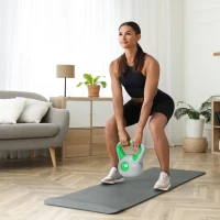 SPORTNOW Kettlebell 16kg in PU e Sabbia con Base Piatta e Impugnatura per Stacchi, Squat e Sollevamenti, 27x17x31 cm, Verde(m-10)