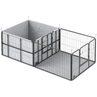 PawHut Seven-Panel Dog Whelping Box, Dog Playpen with Washable Whelping Pads, Wind-Resistant Fabric, for Small and Medium Dogs(m-1)