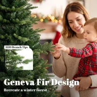 HOMCOM Geneva Fir Hinged Xmas Tree, 6ft/180cm Artificial Christmas Tree with 1610 Branch Tips, Foldable Steel Stand, Green(m-5)