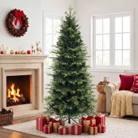 HOMCOM Geneva Fir Hinged Xmas Tree, 7ft/210cm Artificial Christmas Tree with 2079 Branch Tips, Foldable Steel Stand, Green(m-2)