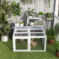 PawHut Ren kleindierhok, konijnenhok, houten constructie, opvouwbaar, voor binnen en buiten, lichtgrijs(m-7)