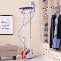 HOMCOM Plancha Vertical Vapor 1950W, Depósito de 2 L, 32g/min, Plancha de Vapor Vertical con Barra Telescópica, Listo en 38s,Colgador de Ropa, Centro de Planchado para Hogar Oficina, Rojo(m-10)