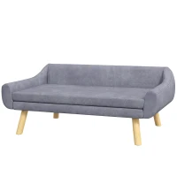 PawHut Hondenbank, Scandinavisch design, met afneembare bekleding in fluweelachtige stof, 102 cm x 58,5 cm x 42,5 cm, Grijs + Natuurlijk(m-1)