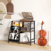 HOMCOM 3-Tier Record Player Stand, End Table for Living Room, Bedroom - Rustic Brown(m-10)