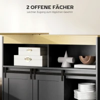 HOMCOM Ausziehbarer Bartisch, zu L-Form umwandelbar, viel Stauraum, 3 verstellbare Regale, Spanplatte, MDF, Schwarz(m-7)