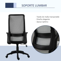 Vinsetto Silla de Oficina Ergonómica Silla Escritorio Giratoria con Altura Ajustable Reposabrazos Soporte Lumbar y Respaldo Alto Transpirable 62x62x113-122 cm Gris(m-6)