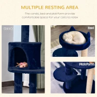 PawHut 104 cm Cat Tree, Cat Condo Tree Tower, Cat Activity Centre with Scratching Posts, Plush Perches, Hanging Ball - Blue(m-5)
