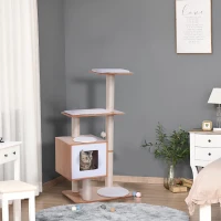 PawHut Tiragraffi Gatto Altezza 120cm con Cuccia Piattaforme e Giochi Sisal, MDF 71.5x49.5x120cm legno, bianco(m-10)
