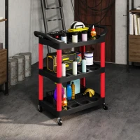 HOMCOM Gereedschapswagen met 3 Lagen, Zijhandgrepen, Wielen, Kunststof, Rood(m-8)