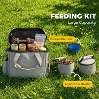 PawHut Dog Travel Bag, Waterproof Walking Bag with Multiple Pockets, Two Food Containers and Collapsible Bowl for Cat Puppy(m-4)