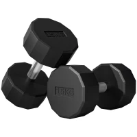 SPORTNOW Set 2 Manubri a 12 Lati da 15 kg in Metallo e Gomma con Impugnatura Antiscivolo, 26x15.5x15.5 cm, Nero(m-11)