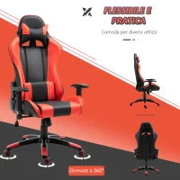 HOMCOM Sedia Gaming Professionale Girevole，Sedia da Ufficio Reclinabile con Sostegno Lombare e Collo PVC 67 x 67 x 123-132cm Nero-rosso(m-7)