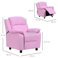 HOMCOM Kids Sofa Armchair Toddler Recliner Children's  Chair Lounger Games Chair  PU Leather w/ Storage  (Pink)(m-3)