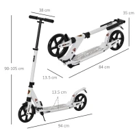 HOMCOM Folding Kick Scooter, Adjustable Ride On Scooter with 200mm Big Wheels and Double Shock Absorption, Urban Scooter for 14+ Teens Adult, White(m-3)