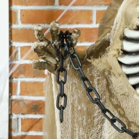 HOMCOM Halloween Decoratie, Hangend Skelet, Lichtgevende Kop, Griezelig Huilen, Buigzame Armen, Kaki(m-8)