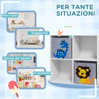 ZONEKIZ Scaffale Portagiochi per Bambini con 4 Scomparti e Contenitori, 61.8x29.9x61.8cm, Bianco(m-8)