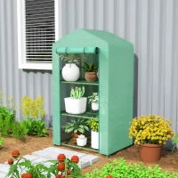Outsunny Estufa de Jardim de 3 Níveis Porta Enrolável Estrutura Metálica Cobertura de PE Anti-UV 69x49x125 cm Verde(m-2)